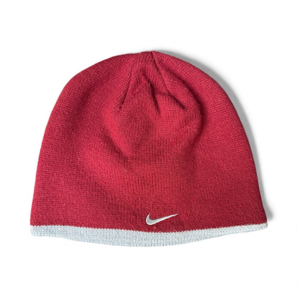 Nike Swoosh Beanie in Maroon Burgundy with Grey Edge and logo Athleisure
